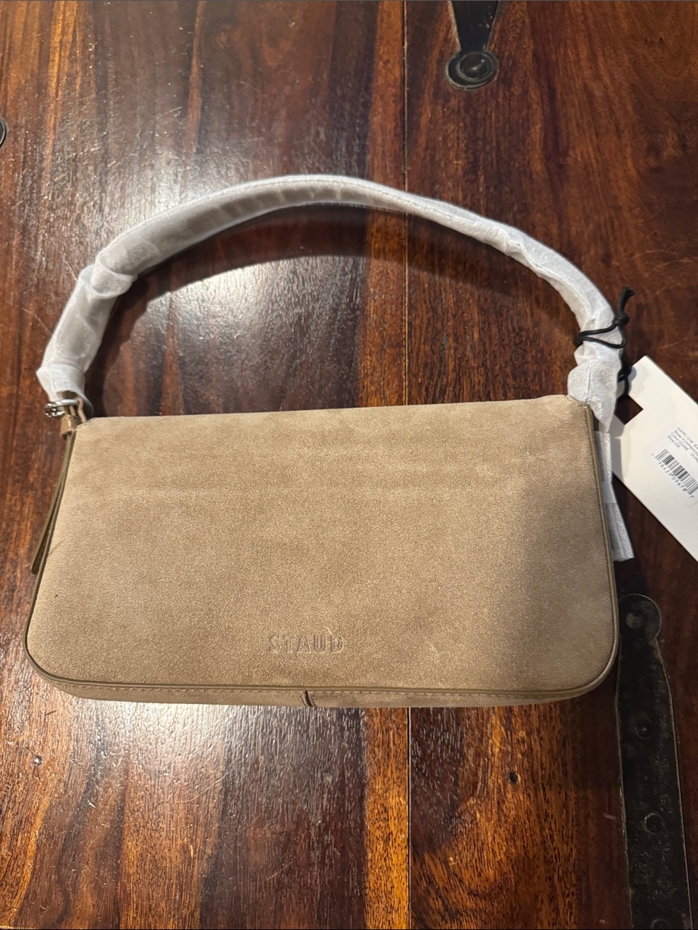 STAUD Harlow bag dune color, Beige Suede Shoulder Bag with Silver Hardware - Picture 5 of 8